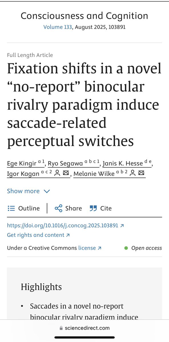 BrainUploading's tweet photo. Just published in Consciousness and Cognition! 📄 Our new paper dives into what drives perceptual switches in "no-report" binocular rivalry tasks.

Are they spontaneous or triggered by saccades? 🧠👁️

Check out our findings here :D : https://t.co/ELnVXRTtf4 https://t.co/iw0iisMwZi