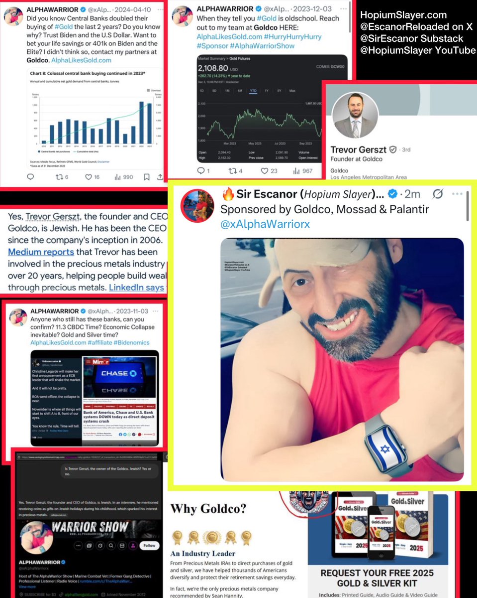 EscanorReloaded's tweet photo. 💀 ALPHA WARRIOR: FROM PATRIOT LARP TO ZIONIST PAYDOG

Mr fatso fettuccini alfredo “Alpha Warrior” who screams about law, order, & the Constitution?
Yeah, turns out he’s just a disgraced ex-cop, a booted jarhead, and a Goldco-funded fed mascot with more charges than commendations. 

Let’s strip the mask. 
I’m not here to be your moral compass. I’ve done dirt, done time, and come clean.
But this guy? This isn’t youthful mistakes. This is a career of degeneracy, cover-ups, and handler-tier hypocrisy. 

🚨 ARRESTED, CHARGED, CONVICTED, REPEATEDLY

Your favorite fedfluencer has racked up a criminal record like it’s a side hustle:
•Over 15 charges across multiple years: felonies and misdemeanors.
•Convicted or pled out on at least 10 of them.
•Arrested for everything from domestic violence, stalking, and disorderly conduct to federal firearm felonies. 
Stalking women like a true “alpha” 🥴
•Took plea deals like the guilty coward he is. Probation. No contest. Stay-away orders.

This isn’t slander. It’s public court record.

Real warrior behavior, right?

💣 DISCHARGED FROM BOTH MILITARY & POLICE

Let’s be clear:
He wasn’t honorably discharged. He wasn’t injured in battle.
He was kicked out, twice.
•Army AWOL in 2006
•Charged under Article 86, punished under non-judicial action.
•Assaulted a fellow soldier in 2007
•Charged under Article 128, demoted.
•Police gig? Same story.
•Fired for “conduct unbecoming” and flagged as a “liability to the department.”

So when he talks about “taking the oath”?
Just remember, they ripped the uniform off his back TWICE because he couldn’t be trusted with a badge or a gun.

OTHER MISCONDUCT
THE HITS KEEP COMING
•Disobeying lawful orders
•Disrespecting superior officers
•Caught lying on federal documents
•Failed background checks for clearance-level work
•Served time in both state and federal facilities

Oh, and that 2018 FBI gun case?
He pled guilty to:
•Possession of firearms by a prohibited person
•Making false statements to federal agents

Sentenced to 36 months, served 24 before early release.
Still on California parole for prior state convictions?

FEDERAL FIREARMS CONSEQUENCES

Because of his rap sheet:
•Lifetime federal ban on owning firearms
•Lifetime ban under California state law
•Enhanced sentencing for future gun-related crimes
But go ahead, tell us again how you’re “armed and ready,” patriot.

🧢 THE “ALPHA” FED – BOTH SIDES OF THE BADGE

Here’s where it gets cute:
•Threatens critics with FBI legal action
•Claims “I have contacts in federal law enforcement”
•Appears in leaked informant ops coordination docs [aka he’s a RAT]
•Reportedly cooperated with agents during multiple investigations

So which is it, champ?
You waving the Constitution or filling out federal debriefs in your free time?

💰 GOLDCO’S GOLDEN BOY

Follow the money and the script gets clear:
•Alpha’s funded by Goldco, a Zionist-run metals firm pushing fear porn and boomer bait.
•Internal chats and affiliate deals tie him to Goldco execs like Trevor Gerszt and Sean Shapiro ✡️✡️
•Shell LLCs created to launder conflict-of-interest payments under the guise of “media.”

It’s not activism. It’s a grift.
He sells “freedom” while selling you out.

ZIONIST GUARD DOG

•Defends Israel harder than AIPAC interns
•Covers for Zionist finance, tech, and policy with religious zeal
•Posts “alpha takes” while guarding every narrative approved by the Beast System

FINAL VERDICT:
❌ Arrested repeatedly
❌ Kicked out of the military
❌ Fired from law enforcement
❌ Convicted felon 
❌ Federally flagged
❌ Funded by Zionist firms
❌ Acts like a fed
❌ Threatens dissenters with agencies
❌ Still LARPing as the savior of the Republic
        ❌ Stalker
        ❌ Popcorn fed fatso

Alpha Warrior is not a patriot.
He’s an asset for the same machine he claims to oppose.

And if you’re still simping for him after a this, you may be part of the problem.

Someone had to say it.
