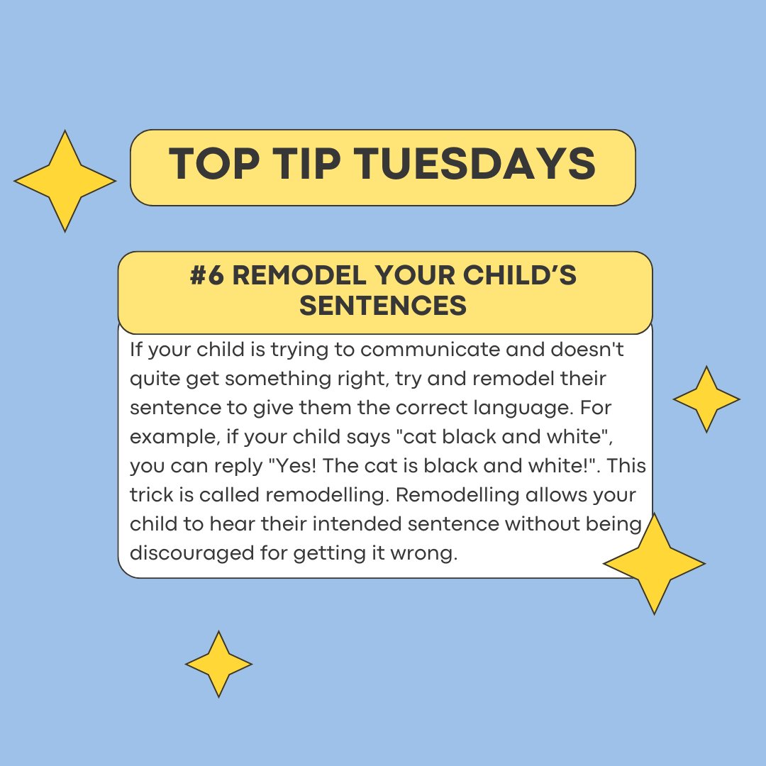littleTalkSLT's tweet image. Helping your child build language skills doesn’t have to be a correction, it can be a conversation! 🗣️💬
This week’s tip is all about remodelling: gently restating what your child says with the correct structure. It’s a supportive way to guide them without discouragement! ❤️