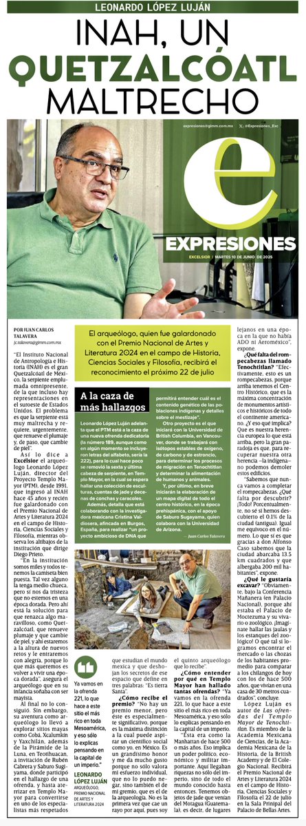 INAH, un Quetzalcóatl maltrecho. Entrevista con Leonardo López Luján
excelsior.com.mx/expresiones/in…
<a href="/LeoLopezLujan/">Leonardo López Luján</a>