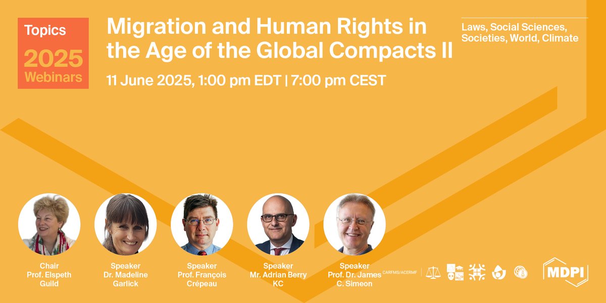Join this upcoming webinar on "Migration and Human Rights in the Age of the Global Compacts II". 

🔗: sciforum.net/event/Topics-37
Register: us02web.zoom.us/webinar/regist…

<a href="/MDPIOpenAccess/">MDPI</a> <a href="/Laws_MDPI/">Laws MDPI</a> <a href="/MDPISocialsci/">Social Sciences, Arts and Humanities MDPI</a> <a href="/Societies_MDPI/">Societies</a> <a href="/World_mdpi/">World</a> <a href="/climate_MDPI/">Climate</a>