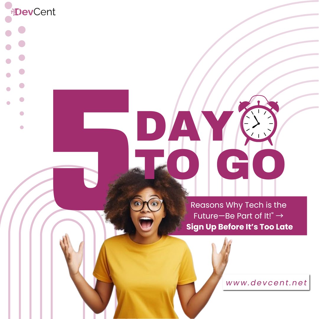 DevcentNg's tweet image. Tech is booming! 5 DAYS LEFT to join Devcent & enter the industry. Are you ready?
Register Now For Our Next Cohort!
🔗devcent.net
#TechRevolution #LearnTech #Codingcohort