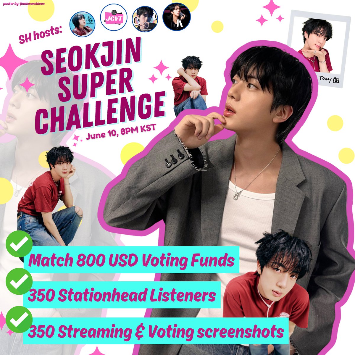 Team! We made it. Challenges are done. Jin on Spotify #1 Global next challenge 👀 See you on last day of voting.

To all donors, thankyou! Thank u my co hosts <a href="/SeokjinGlobal/">JIN GLOBAL</a> <a href="/jinnieslamp/">All for Jin</a> and partner with <a href="/JinGlobalVoting/">JIN GLOBAL VOTING TEAM</a> and to all bases who are with me! 😚