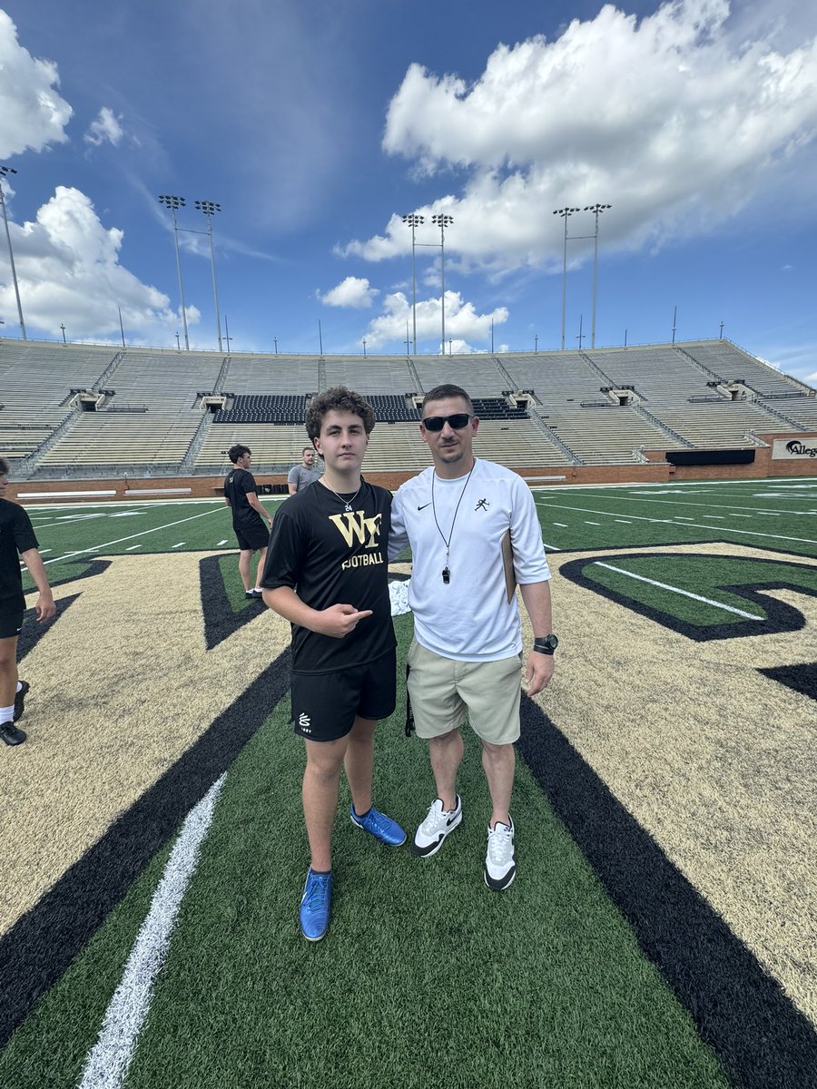 ConnorSour's tweet image. Had a great time competing at the @WakeFB specialist camp, charted 9/10 on FG and finished top 5 in the KO competition. Big thanks to @WhitworthN and @CoachPurling for the hospitality. Can’t wait to be back in the fall for game day.
@CoachVanZile @gilman_football @CoachDickert
