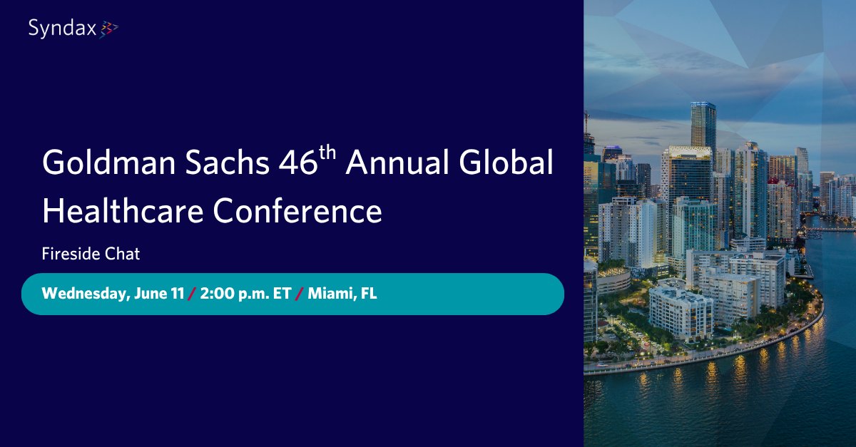 #HappeningSoon: Join members of Syndax leadership for a fireside chat tomorrow at 2:00 p.m. ET during the Goldman Sachs 46th Annual Global Healthcare Conference.

Learn more about our dedication to advancing innovative cancer therapies by joining the webcast below: