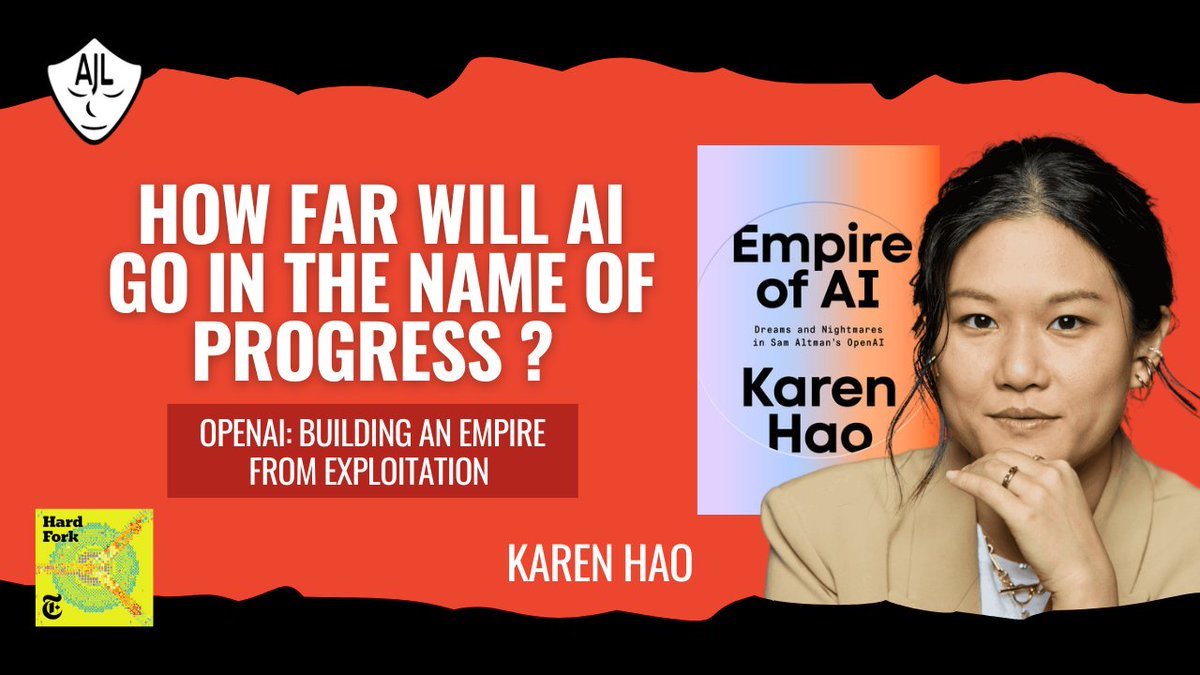 AJLUnited's tweet image. 🔍 What’s behind the title of @_KarenHao's groundbreaking new book, “Empire of AI”?
The award-winning journalist and author tells @kevinroose how companies like OpenAI function like the empires of old – by claiming resources that are not theirs and exploiting cheap or free…