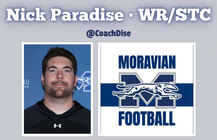 Moravian University Special Teams Coordinator/ Wide Receivers Coach Nick Paradise will be coaching and recruiting at the 2025 Shore’s Best Football Camp. Moravian plays in the Landmark Conference (NCAA DIII) and is located in Bethlehem, PA. <a href="/CoachDise/">Nick Paradise</a> <a href="/MoravianFB/">Moravian Football</a>
