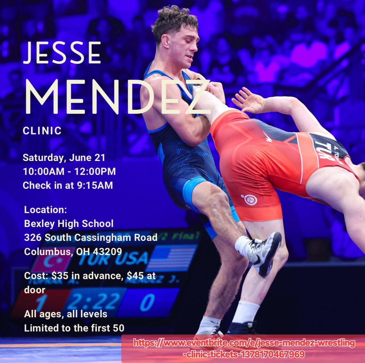 Bexley Wrestling (@bexleywrestling) on Twitter photo Less than 2 weeks away from the exclusive Jesse Mendez clinic.
We are filling up so register today!
<a href="/OhioMatMedia/">OhioMatMedia</a> <a href="/InsideThe360/">InsideTheCircle</a> <a href="/ohiobeastmode/">Beast Mode Wrestling</a> <a href="/PursuitWrestlin/">Pursuit Wrestling - Ohio</a> <a href="/PhenoMendez/">JesseMendez</a>
eventbrite.com/e/jesse-mendez… Less than 2 weeks away from the exclusive Jesse Mendez clinic.
We are filling up so register today!
<a href="/OhioMatMedia/">OhioMatMedia</a> <a href="/InsideThe360/">InsideTheCircle</a> <a href="/ohiobeastmode/">Beast Mode Wrestling</a> <a href="/PursuitWrestlin/">Pursuit Wrestling - Ohio</a> <a href="/PhenoMendez/">JesseMendez</a>
eventbrite.com/e/jesse-mendez…