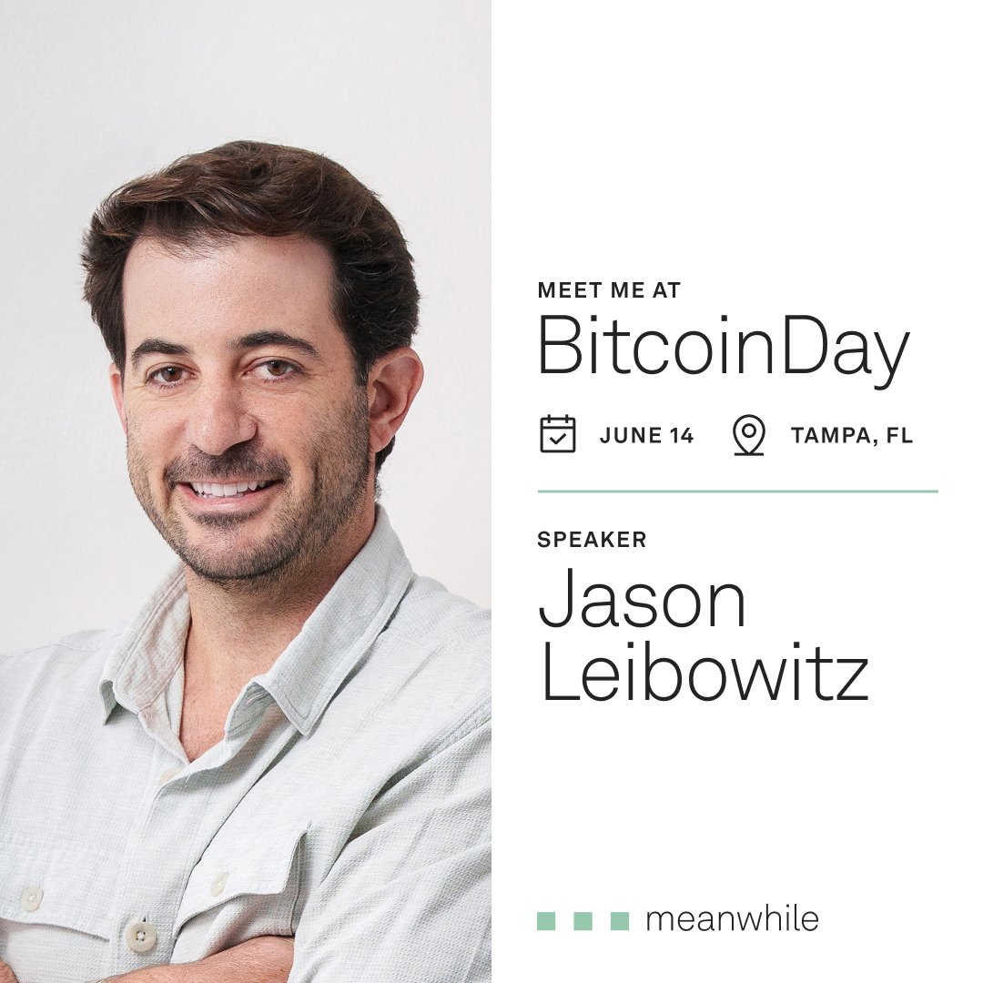 Jason Lebo (@lebobtc) on Twitter photo I’m speaking at <a href="/bitcoindayio/">BitcoinDay</a> Tampa on June 14 🟠
Excited to share how <a href="/meanwhilelife/">meanwhile | Bitcoin Life Insurance</a> is bringing Bitcoin-denominated life insurance to the world—and solving major tax + estate planning pain points for long-term holders.
Let’s connect in Tampa → bitcoinday.io I’m speaking at <a href="/bitcoindayio/">BitcoinDay</a> Tampa on June 14 🟠
Excited to share how <a href="/meanwhilelife/">meanwhile | Bitcoin Life Insurance</a> is bringing Bitcoin-denominated life insurance to the world—and solving major tax + estate planning pain points for long-term holders.
Let’s connect in Tampa → bitcoinday.io