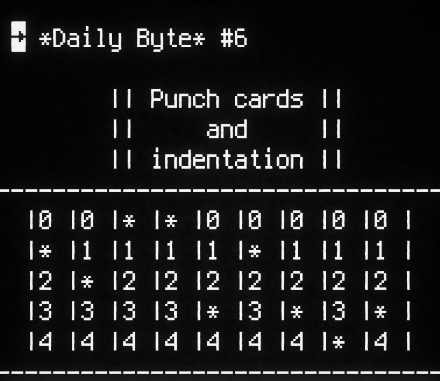 zuhaitz_dev's tweet image. #DailyByte #6: How Punch Cards Shaped Modern Indentation Styles

Because the past is still really present. Let&apos;s get into it. 👇