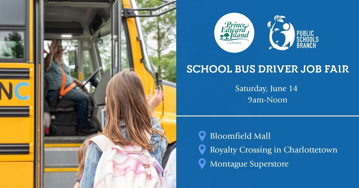 🚍 Looking for a rewarding opportunity? Become a School Bus Driver! 🚍
Join us at the School Bus Driver Job Fair on Saturday, June 14th, from 9 am to 12 pm (noon):
📍 Montague Superstore
📍 Royalty Crossing Mall in Charlottetown
📍 Bloomfield Mall
psb.edu.pe.ca/employment/emp…