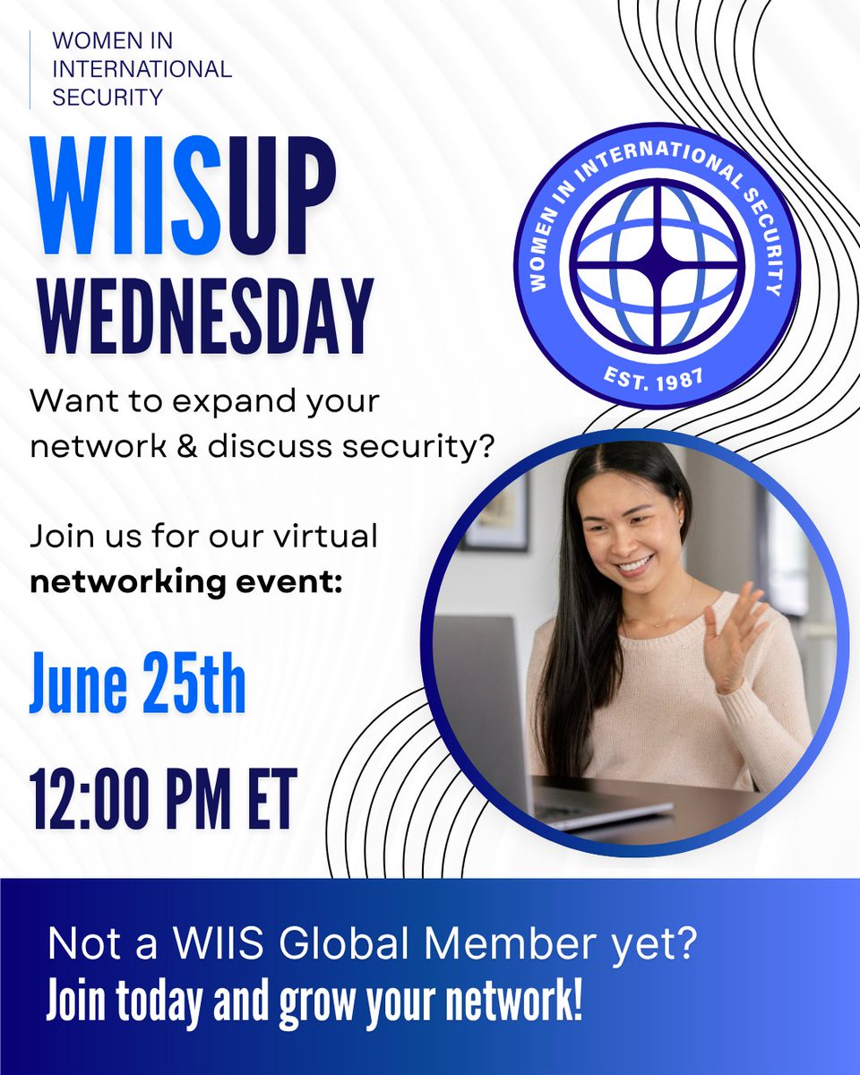 Looking to grow your network? Join us for members-only #WIISUp Wednesday on June 25 at 12 PM ET.

Register now: ow.ly/U0mK50W74Jl.

Not a WIIS member yet? Become part of our global community and share your insights &amp; ideas. 🌟 Sign up today: ow.ly/Cm1r50W74Jk.