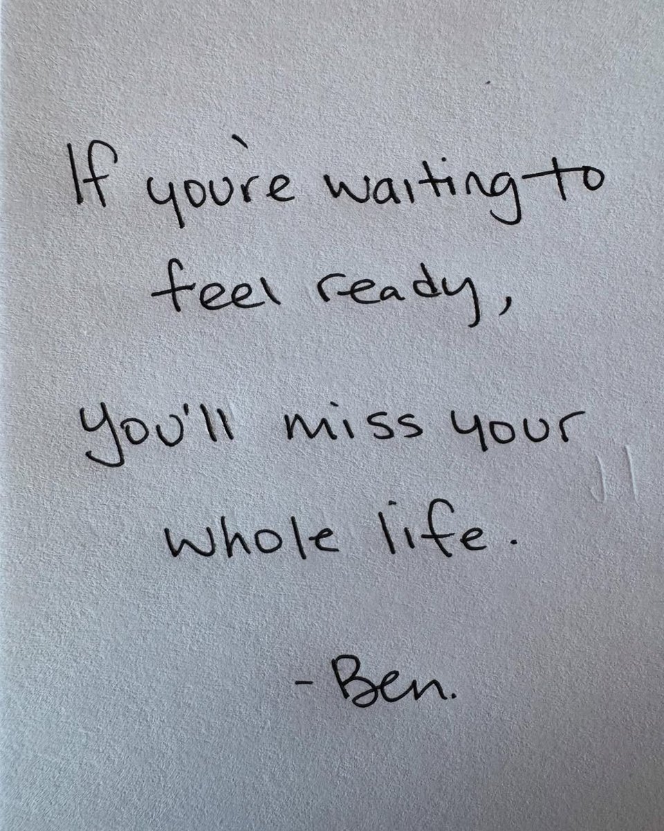 BenNemtin's tweet image. Stop waiting to have all your ducks in a row.
Stop waiting for the perfect time.
Stop waiting to feel inspired.
Stop waiting to feel ready.
Just act. Take the step.
It doesn’t need to be perfect. Start small and follow the spark.
You’ll learn by doing.
Remember,…
