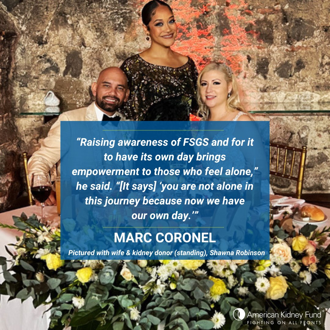KidneyFund's tweet photo. Today is the first-ever #FSGSAwarenessDay, and we are sharing the inspiring journey of Marc Coronel. At just 26, Marc received a life-changing diagnosis: focal segmental glomerulosclerosis (FSGS). Read the blog to hear Marc's inspiring story: https://t.co/UPEgKosbpU https://t.co/TeqyZvjCEk
