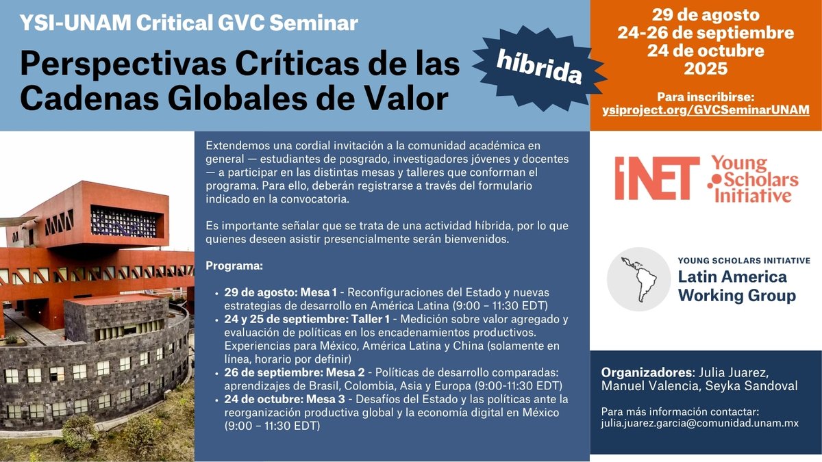 ¡Vienen a juntarse con nosotros en persona o virtualmente en México!
Para inscribirse: ysiproject.org/GVCSeminarUNAM