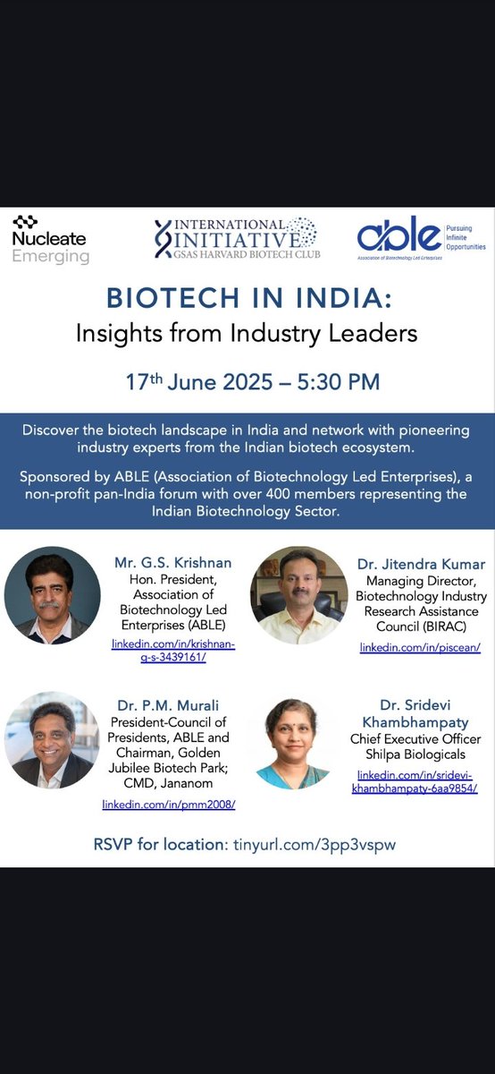 Happy to be part of this initiative in the Harvard ecosystem. <a href="/able_indiabio/">ABLE</a> <a href="/kiranshaw/">Kiran Mazumdar-Shaw</a>