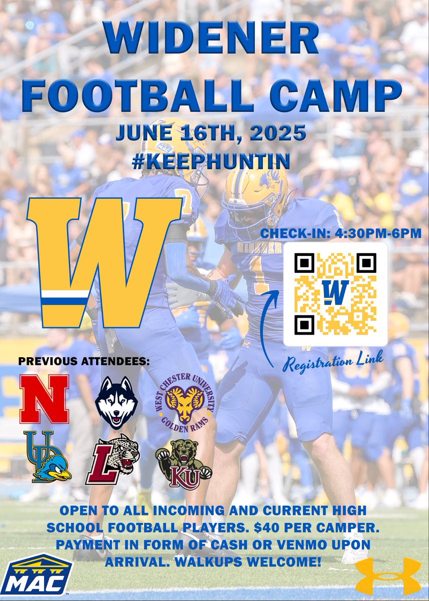 Widener Football (@widener_fb) on Twitter photo 🚨🚨<a href="/Widener_FB/">Widener Football</a> prospect camp is set for June 16th!! We are 6 days away so make sure you use the link below to reserve your spot!! 🚨🚨
docs.google.com/forms/d/13GO7j… 🚨🚨<a href="/Widener_FB/">Widener Football</a> prospect camp is set for June 16th!! We are 6 days away so make sure you use the link below to reserve your spot!! 🚨🚨
docs.google.com/forms/d/13GO7j…