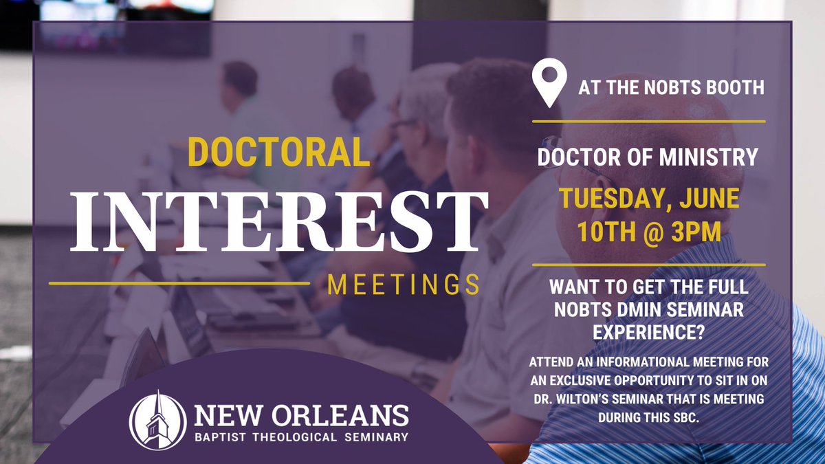 📣REMINDER📣

Our last DMin interest meeting at #sbc25 is this afternoon! Stop by the @nobts booth at 3PM to learn why our DMin program is perfect for YOU🫵 #NOBTS