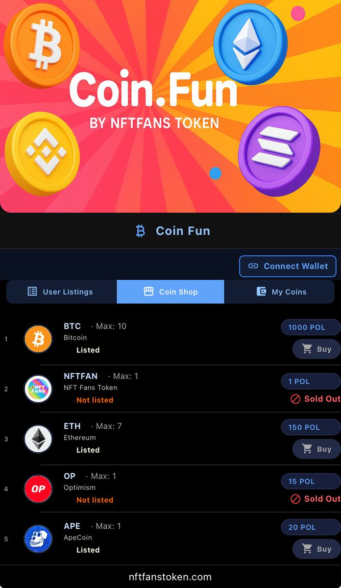 nftfanstoken's tweet photo. ๐ Introducing COIN FUN by $NFTFANS ๐ฅ
The ultimate crypto trading game where top coins are minted as NFTs โ only 10 per coin!
๐ฐ Buy. Sell. Flip. Profit.
๐ฎ Itโs not just a gameโฆ itโs the next $PUMP.FUN killer!
Get in early. Get RICH.
๐ #CoinFun #NFTFANS #CryptoGameChanger https://t.co/y05DsMbVrc