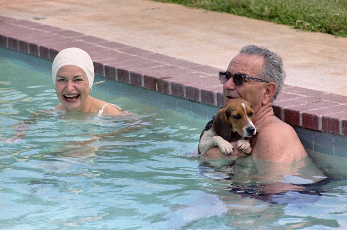Even though we've already experienced the #Texas heat, happy *official* first day of #Summer! ☀️🥵

How are you enjoying the first day of Summer? #LBJ cooled off during Texas summers by spending time in his pool at the #LBJRanch. 🏊‍♂️