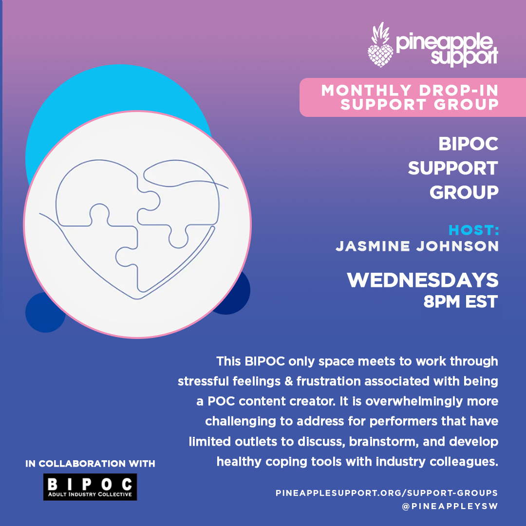 Pineapple Support (@pineappleysw) on Twitter photo Join us tomorrow at 8 PM EST for this BIPOC only support group,with Jasmine Johnson LSCW.
This group can be used as a supplement to individual counseling or on its own to gain insight from peers and licensed professionals.
Sign up here: pineapplesupport.org/support-groups
<a href="/BIPOC_AIC/">BIPOC Collective</a>
#BIPOC Join us tomorrow at 8 PM EST for this BIPOC only support group,with Jasmine Johnson LSCW.
This group can be used as a supplement to individual counseling or on its own to gain insight from peers and licensed professionals.
Sign up here: pineapplesupport.org/support-groups
<a href="/BIPOC_AIC/">BIPOC Collective</a>
#BIPOC