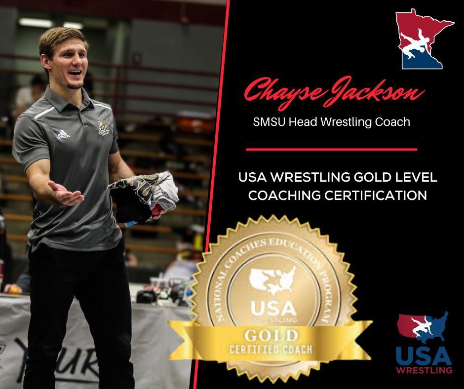 Congrats to coach, Chayse Jackson, on earning his USA Wrestling Gold Level Coaching Certification — the highest level of coaching certification offered by USA Wrestling! MN/USA is grateful for your contributions to our state.

Great work, Coach Jackson! 
#mnusawrestling #mnstorm