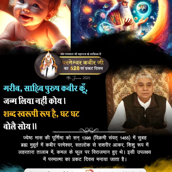 ना मेरा जन्म, ना गर्भ बसेरा, बालक बन दि
ऋग्वेद मण्डल 10 सूक्त 4 मंत्र 3 में कहा गया है कि परमात्मा का जन्म नहीं होता, वह परमेश्वर कबीर जी हैं। जिनका जन्म नहीं हुआ, सशरीर प्रकट हुए थे। इसलिए उनका प्रकट दिवस मनाया जाता है।#628th_GodKabirPrakatDiwas

1Day Left Kabir Prakat Diwas