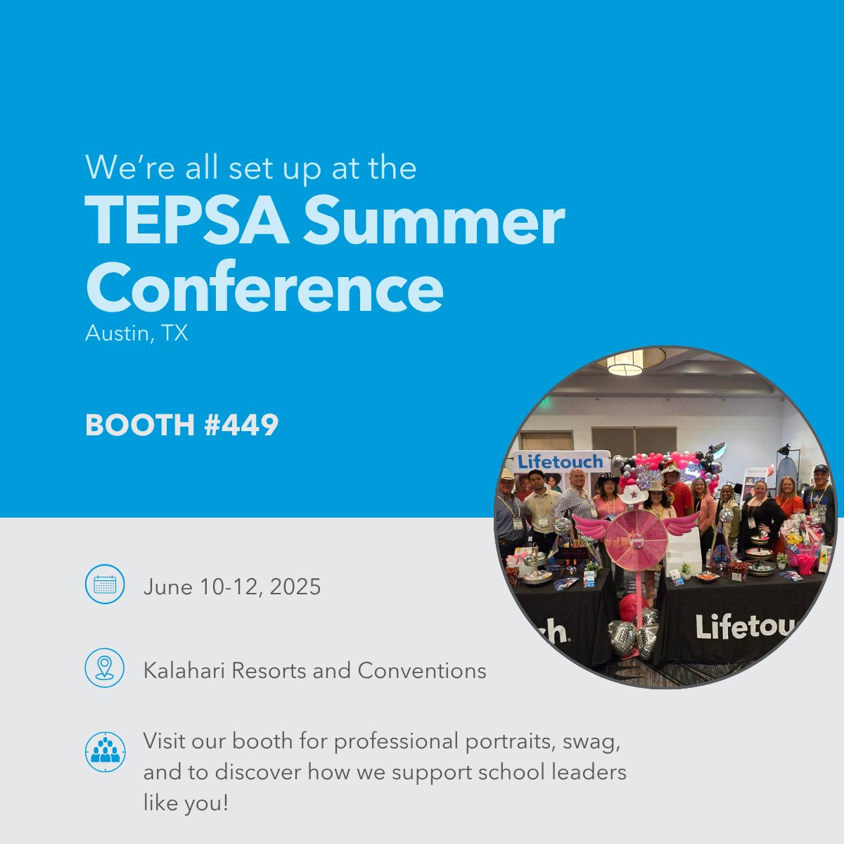 We’re all set up at #TEPSA2025!
Come see the team at booth #449 — we’re offering free professional headshots, great swag, and resources designed to support PK-8 educators.

📍Austin, TX
#TEPSAConference #WeLeadTX #Txed <a href="/TEPSAtalk/">TEPSA</a>