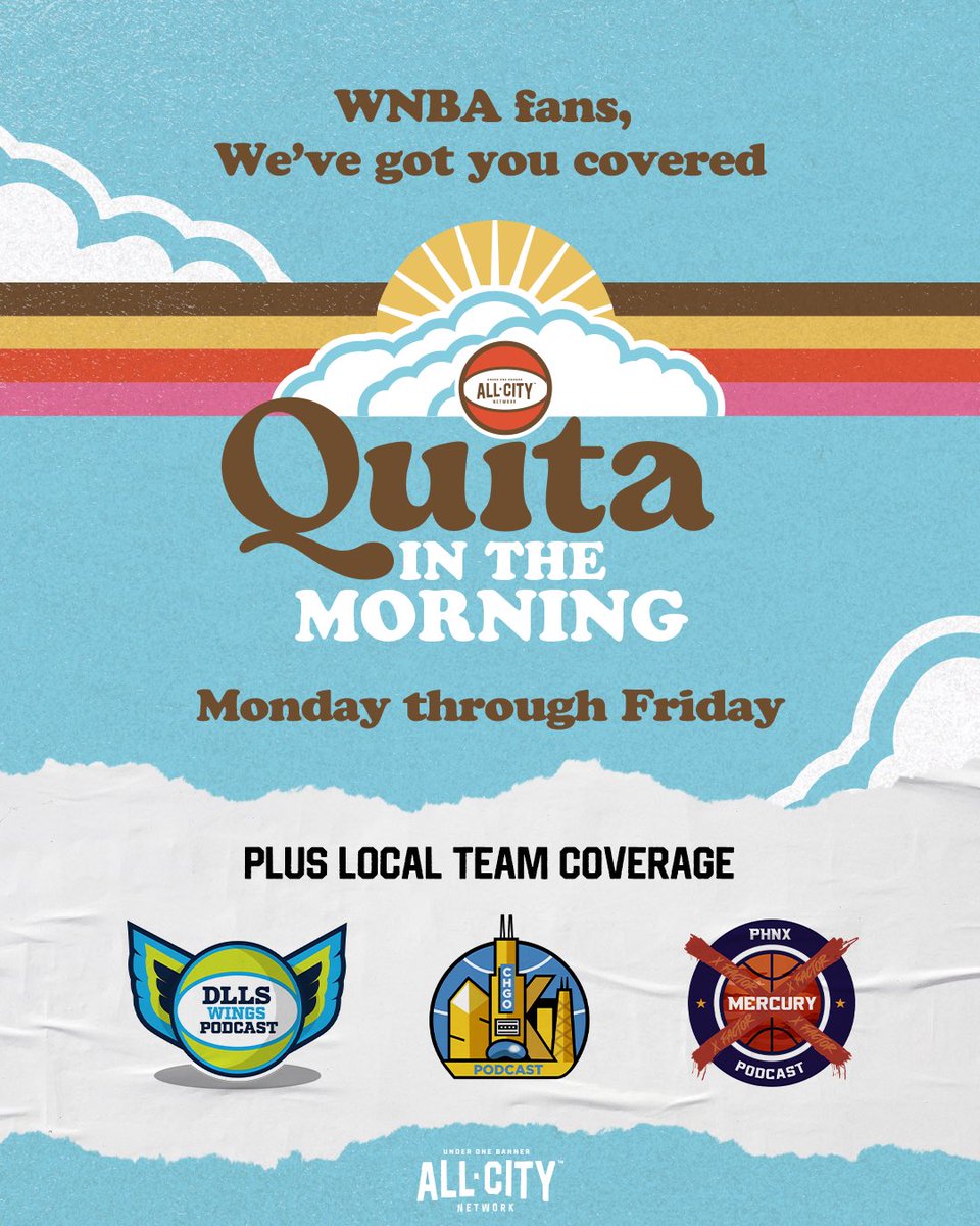 ALLCITY Network (@allcity_network) on Twitter photo Quita in the Morning is LIVE Monday–Friday on YouTube or listen wherever you get your podcasts 🏀
Plus, don’t miss our local team coverage in Dallas, Chicago, and Phoenix.
📲 Tap in for everything WNBA from ALLCITY: linktr.ee/ALL_W Quita in the Morning is LIVE Monday–Friday on YouTube or listen wherever you get your podcasts 🏀
Plus, don’t miss our local team coverage in Dallas, Chicago, and Phoenix.
📲 Tap in for everything WNBA from ALLCITY: linktr.ee/ALL_W