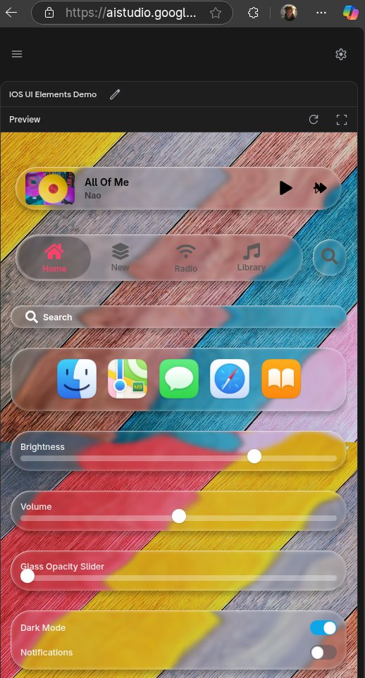 Jacky_Tech's tweet photo. Playing with the new Apple design built in React with AI:
https://t.co/wntBc7JDxf

With this codepen as base: https://t.co/VIMbajHqIU

 #iOS26 #LiquidGlass #Gemini https://t.co/RELo88bLxq