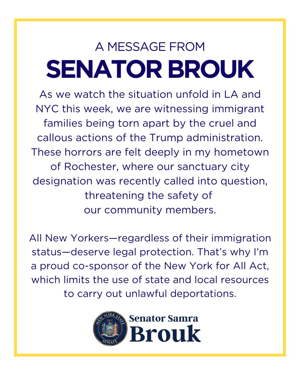 This week’s federal actions makes it even more clear that passing The New York for All Act (S2235) is a necessary step to protect our residents and reaffirm our state’s commitment to fairness, safety, and human dignity for all. #NY4ALL