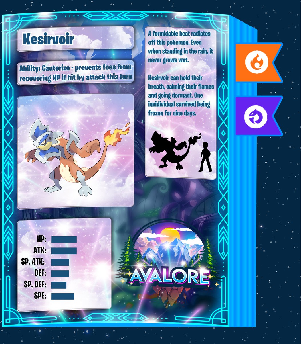 Avalore Region (Pokemon Cobalt and Amethyst) (@avalore_fakemon) on Twitter photo #027 - Keservoir
Another fakemon inspired by the Knights of the Round. Can you guess which one?
- Dewlap able to grow with heat
- Large amount of heat, doesn't get wet
- Head resembles a key, blue coloration
Artist 🎨: <a href="/RGreywind/">RG (COMMISSIONS OPEN)</a> #027 - Keservoir
Another fakemon inspired by the Knights of the Round. Can you guess which one?
- Dewlap able to grow with heat
- Large amount of heat, doesn't get wet
- Head resembles a key, blue coloration
Artist 🎨: <a href="/RGreywind/">RG (COMMISSIONS OPEN)</a>