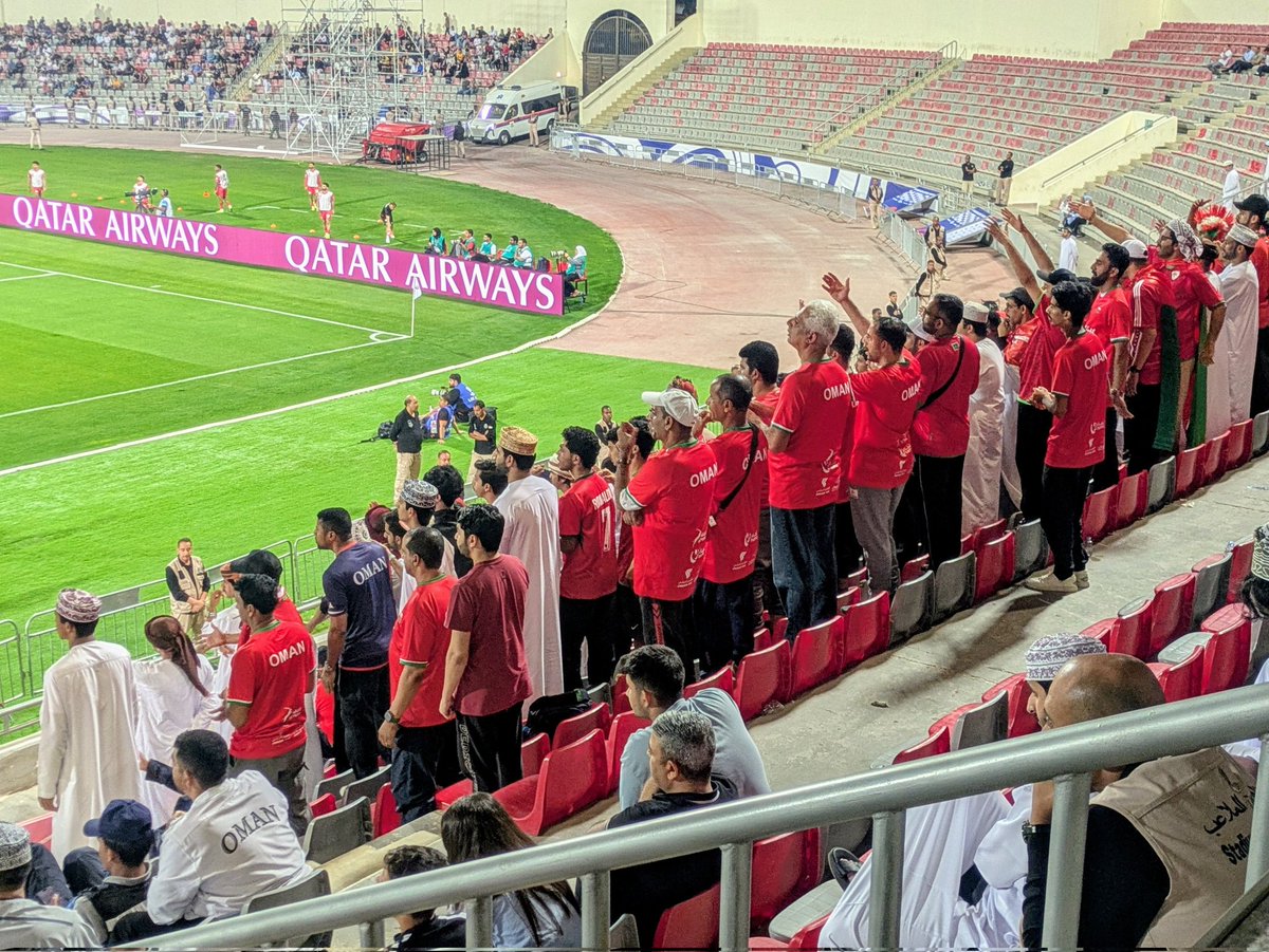 Oman supporters, perhaps the friendliest fans in Asia, keeping the faith but the Reds are heading out if they don't score.
