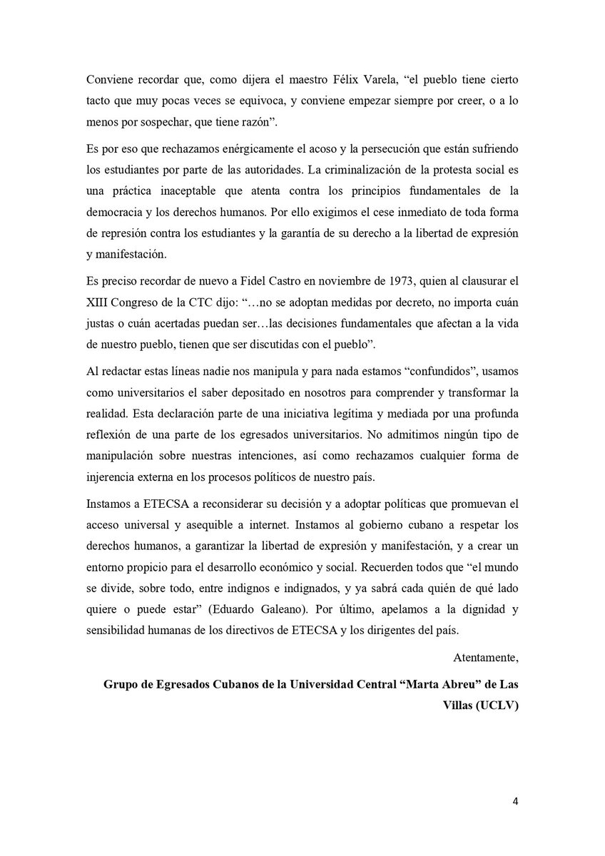 Egresados de la universidad de Villa Clara me hacen llegar el siguiente comunicado.

#ParonUniversitario