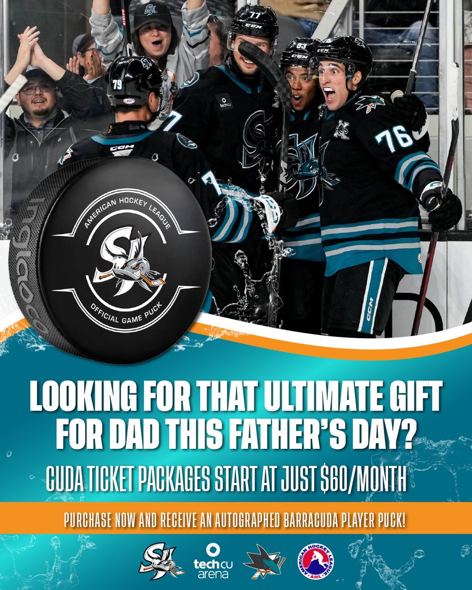 The Barracuda have you covered for Father’s Day!  Call 408-999-5757 or visit SJBarracuda.com to become a Battery Member and receive a signed Barracuda puck!🪸