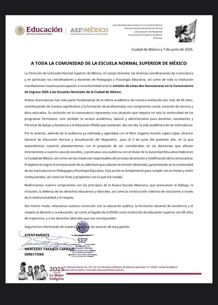ENSMPEDAGOGIA's tweet photo. @OVIALCDMX 🚨 ¿POR QUÉ NADIE HABLA DE ESTO? 🚨
PEDAGOGÍA y PSICOLOGÍA quedaron fuera de la convocatoria.
Dos pilares de la educación, borrados sin explicación.
Somos de la Escuela Normal Superior de México y no vamos a callar. https://t.co/skxE5V6tG4