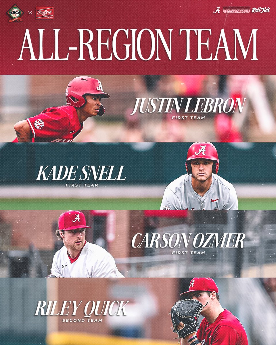 Alabama Baseball Earns Four Spots on ABCA/Rawlings All-Southeast Region Team

🔗: bit.ly/4kZJRra

#RollTide