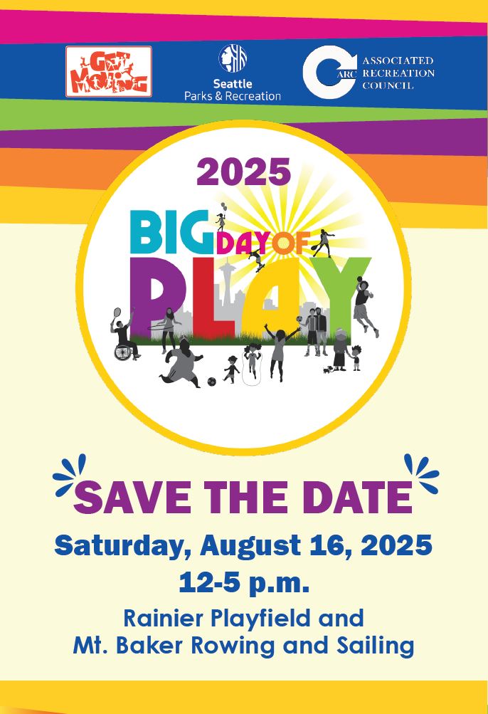 Seattle Parks (@seattleparks) on Twitter photo Join the fun at Big Day of Play 2025, returning on Saturday, August 16th from 12-5pm at Rainier Playfield and Mt. Baker Rowing & Sailing Center! 
Big Day of Play offers a full day of FREE exciting activities for all ages and abilities! 
parkways.seattle.gov/2025/06/05/sea… Join the fun at Big Day of Play 2025, returning on Saturday, August 16th from 12-5pm at Rainier Playfield and Mt. Baker Rowing & Sailing Center! 
Big Day of Play offers a full day of FREE exciting activities for all ages and abilities! 
parkways.seattle.gov/2025/06/05/sea…