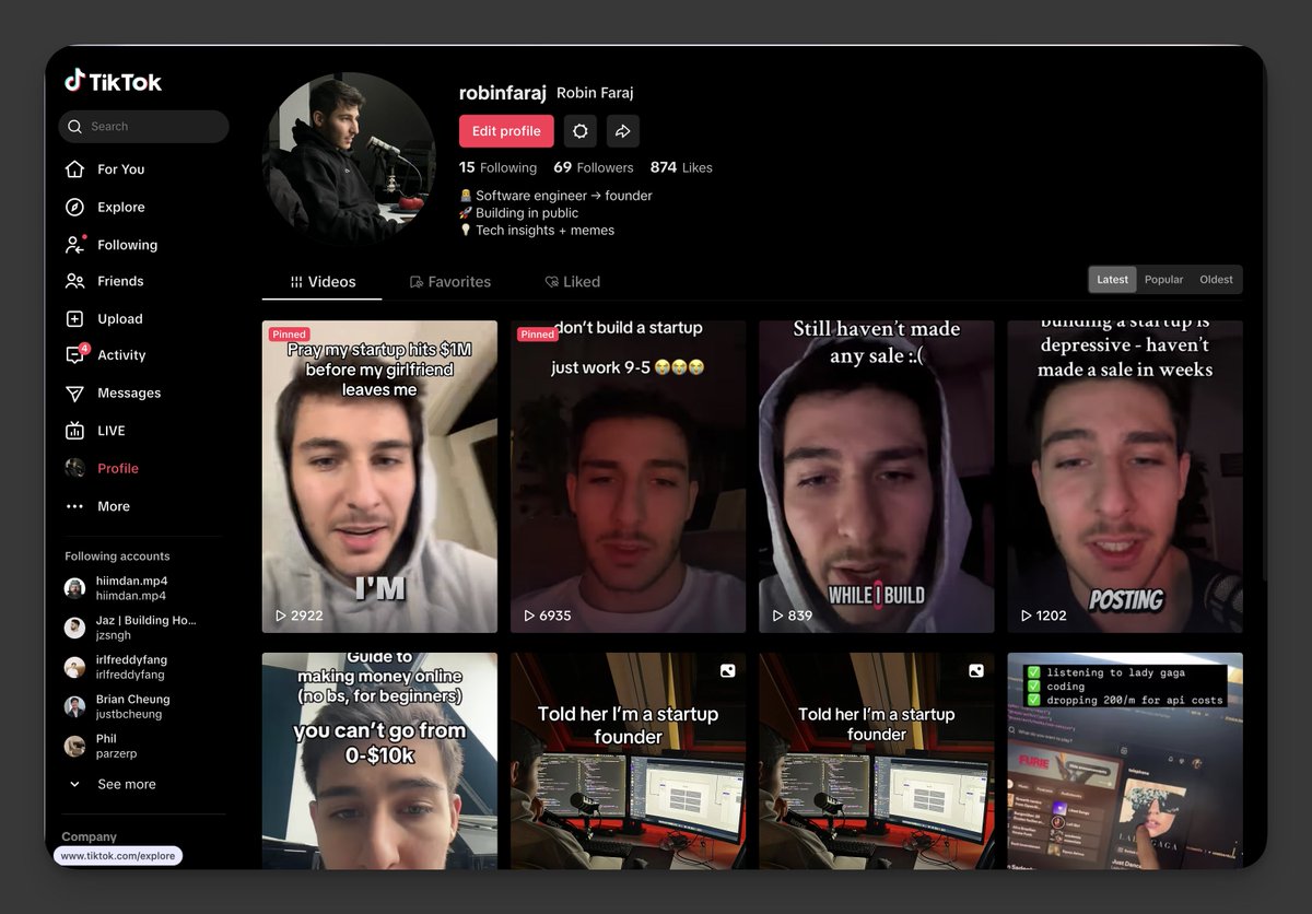 Robin Faraj (@robin_faraj) on Twitter photo will this change my life AGAIN?
started posting everyday on tiktok after talking to <a href="/YoniSmolyar/">Yoni Smolyar</a> (thanks for the awesome advice 🫶)
going to treat it like posting on X
no overthinking, more consistency will this change my life AGAIN?
started posting everyday on tiktok after talking to <a href="/YoniSmolyar/">Yoni Smolyar</a> (thanks for the awesome advice 🫶)
going to treat it like posting on X
no overthinking, more consistency