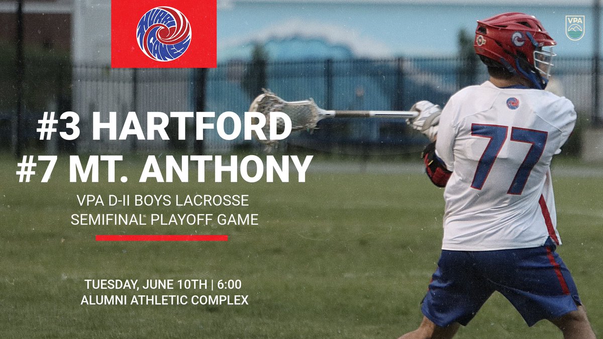 Boys lacrosse hosts #7 Mt. Anthony at 6:00 this evening at Alumni in a D-II semifinal.  Winner moves on to the state championship game this Saturday at Norwich University.  #GoCanes!!!
