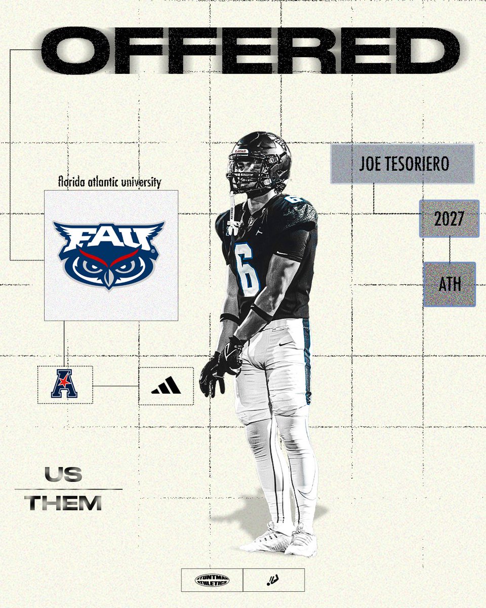 STUNTMAN ATHLETICS (@stuntmanath) on Twitter photo congratulations to ‘27 ATH <a href="/showtimejoe16/">Joe Tesoriero 2027 DB/ATH</a> on earning an offer from Florida Atlantic University! congratulations to ‘27 ATH <a href="/showtimejoe16/">Joe Tesoriero 2027 DB/ATH</a> on earning an offer from Florida Atlantic University!