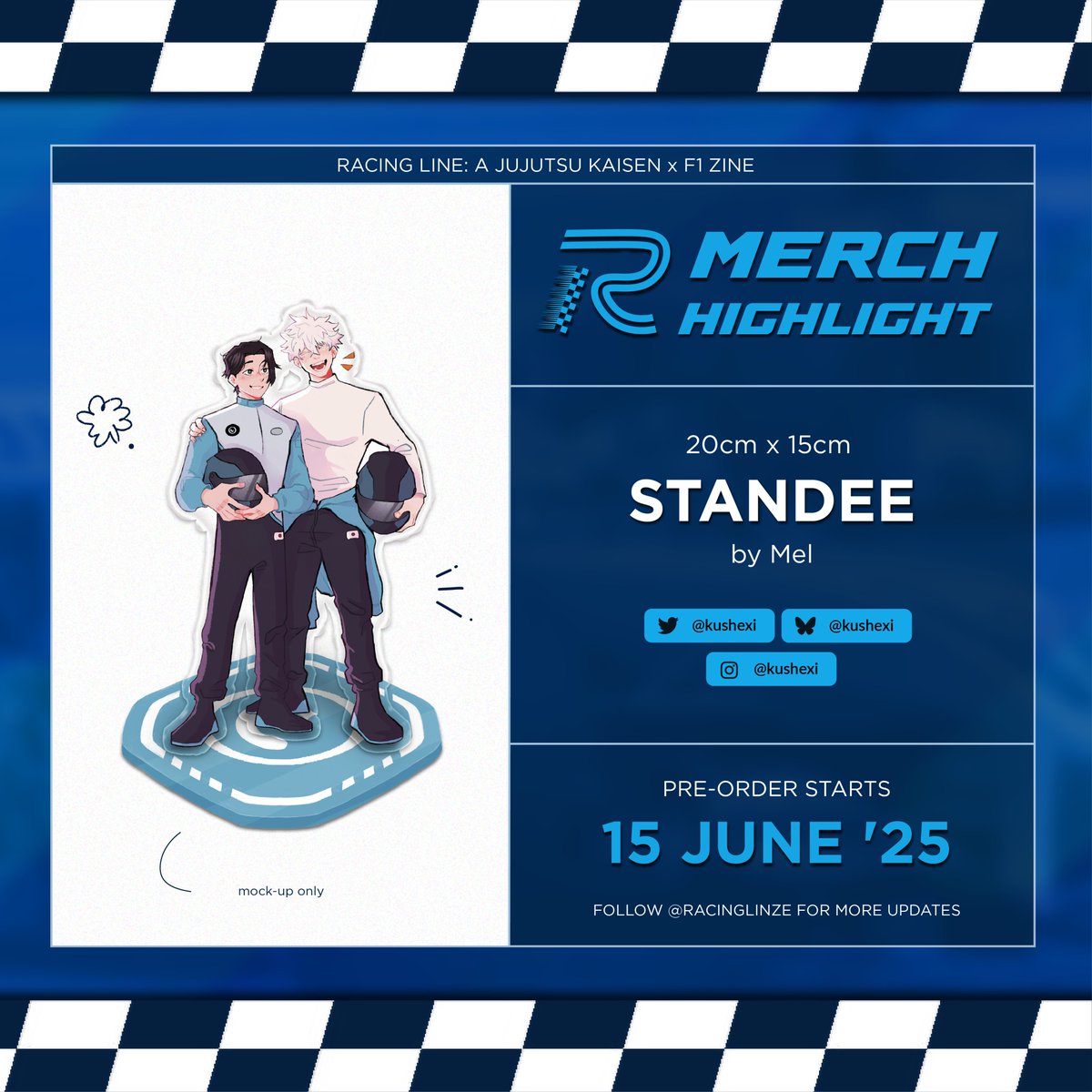 🏎️5 𝘿𝘼𝙔𝙎 𝙏𝙄𝙇𝙇 𝙋𝙍𝙀𝙊𝙍𝘿𝙀𝙍𝙎 𝙊𝙋𝙀𝙉!🏎️ 

✨Gojo and Yuuta are ready to stand on the top of the podium (or your desk/bookshelf) with our adorable Standee by <a href="/Kushexi/">Mel🍁✨</a>! You know you want their cutieful smiles in your space!✨ 

Racing Line opens in 5 days at 9 am PST!