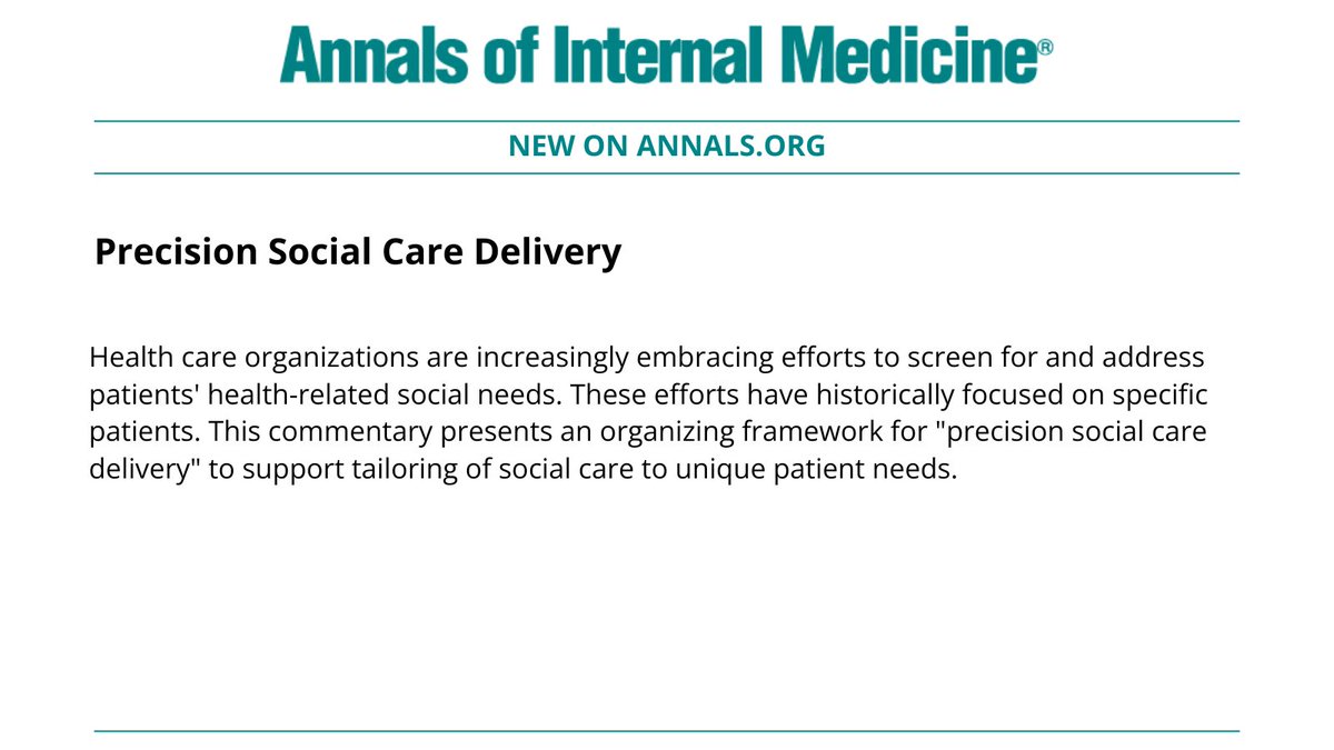 A new commentary presents an organizing framework for "precision social care delivery" to support tailoring of social care to unique patient needs. bit.ly/4mWpk8N