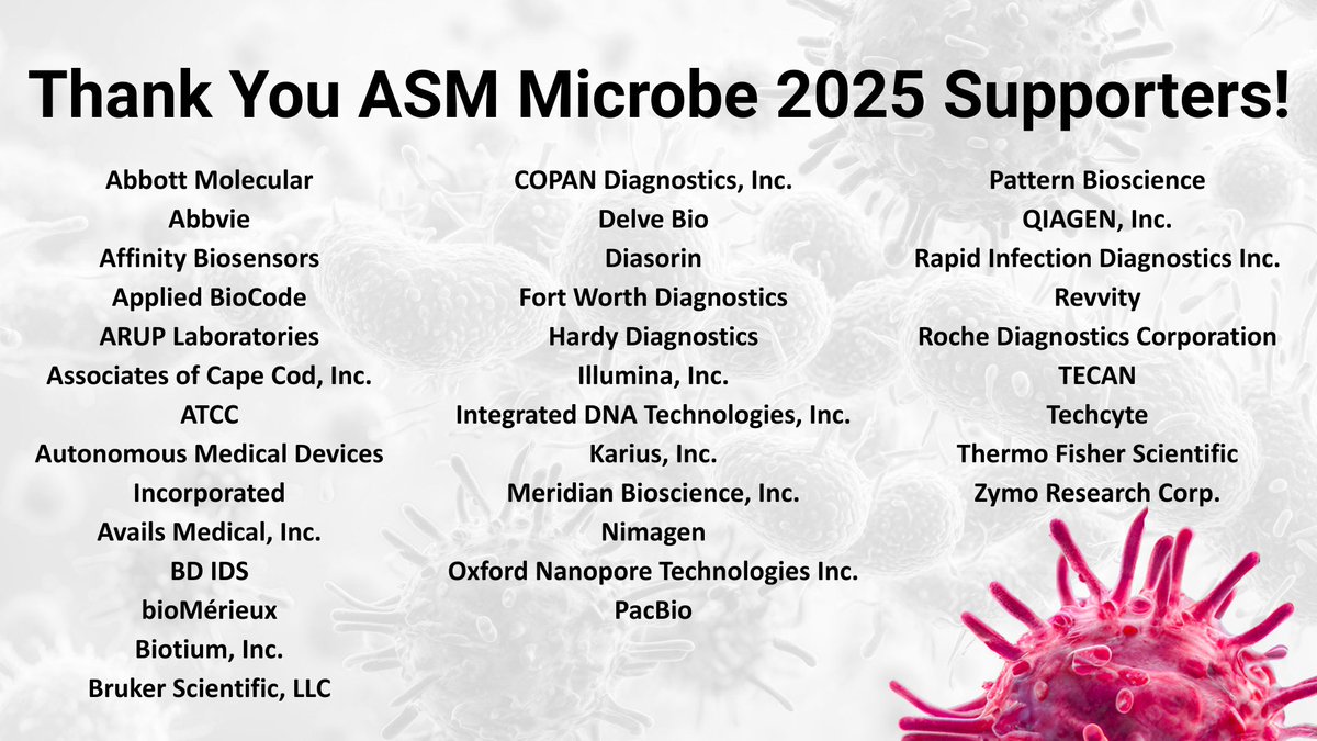 Huge thanks to the amazing supporters of #ASMicrobe 2025! We appreciate your continued partnership and generous contributions. 👏 On behalf of ASM leadership and members—thank you! 🙌 Be sure to visit their booths in the South Hall <a href="/ConventionLA/">LA Convention Center</a>!
