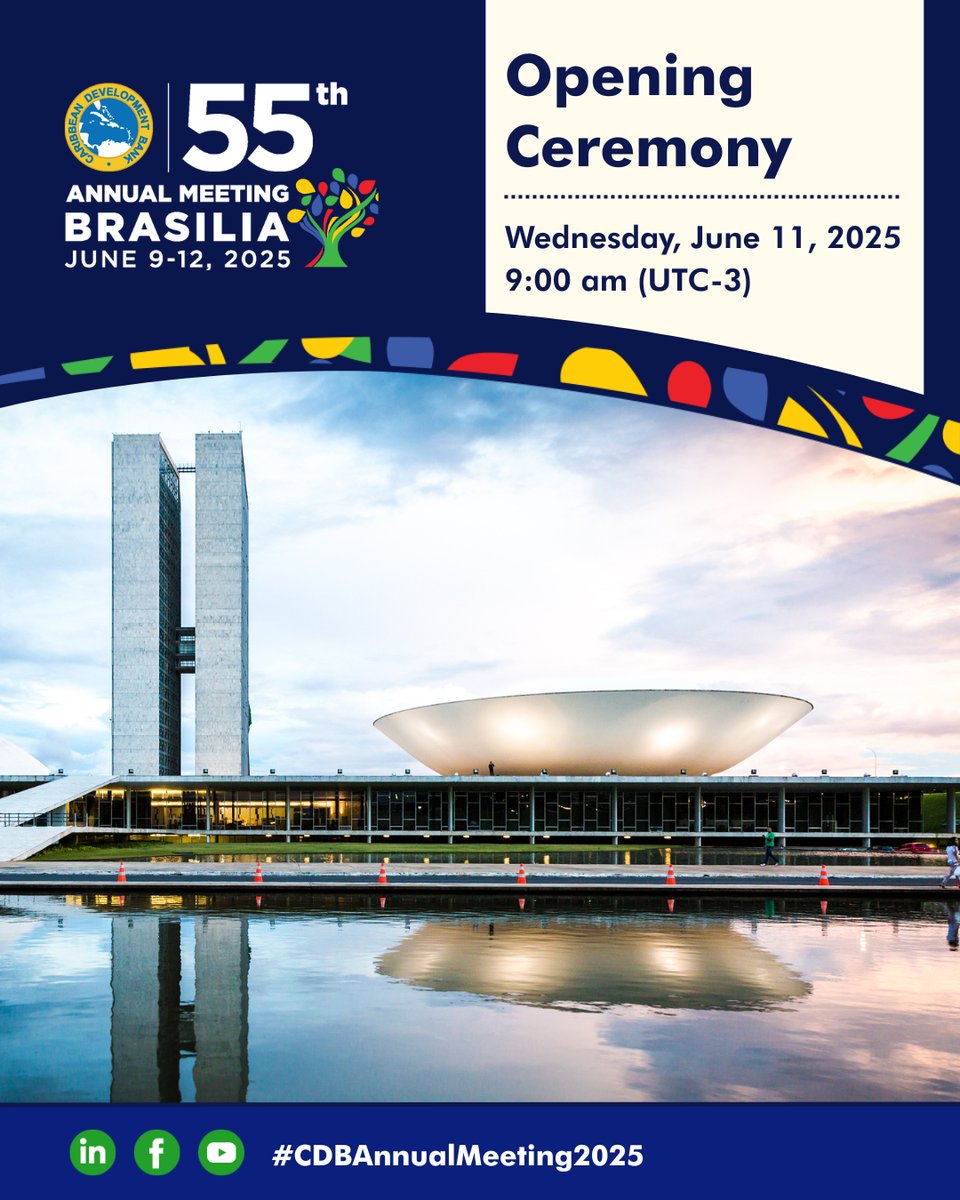 🚨 Tomorrow’s the day! 

Be sure to tune in as President Daniel Best delivers his inaugural keynote address at the Opening Ceremony of #CDBAnnualMeeting2025

🗓️ Wed June 11 | 9:00 am (UTC-3)
📺 Watch it live here 👉ow.ly/ix8S50VYPWx

 #CDBRebirth #InnovateTransformThrive