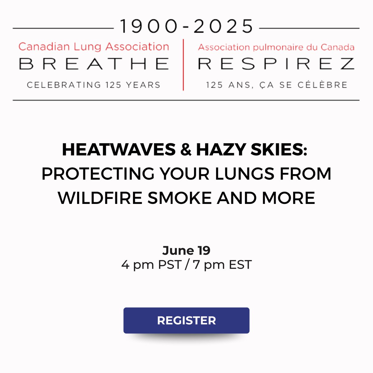 PHA Canada (@phacanada) on Twitter photo Join Dr. Sarah Henderson & the Canadian Lung Association to get expert tips on reducing exposure—especially for those with conditions like #PulmonaryHypertension.
🎟 Register now: ow.ly/ULEM50W6AMz
#LungHealth #WildfireSmoke #Heatwaves #PulmonaryHypertension #CleanAir Join Dr. Sarah Henderson & the Canadian Lung Association to get expert tips on reducing exposure—especially for those with conditions like #PulmonaryHypertension.
🎟 Register now: ow.ly/ULEM50W6AMz
#LungHealth #WildfireSmoke #Heatwaves #PulmonaryHypertension #CleanAir