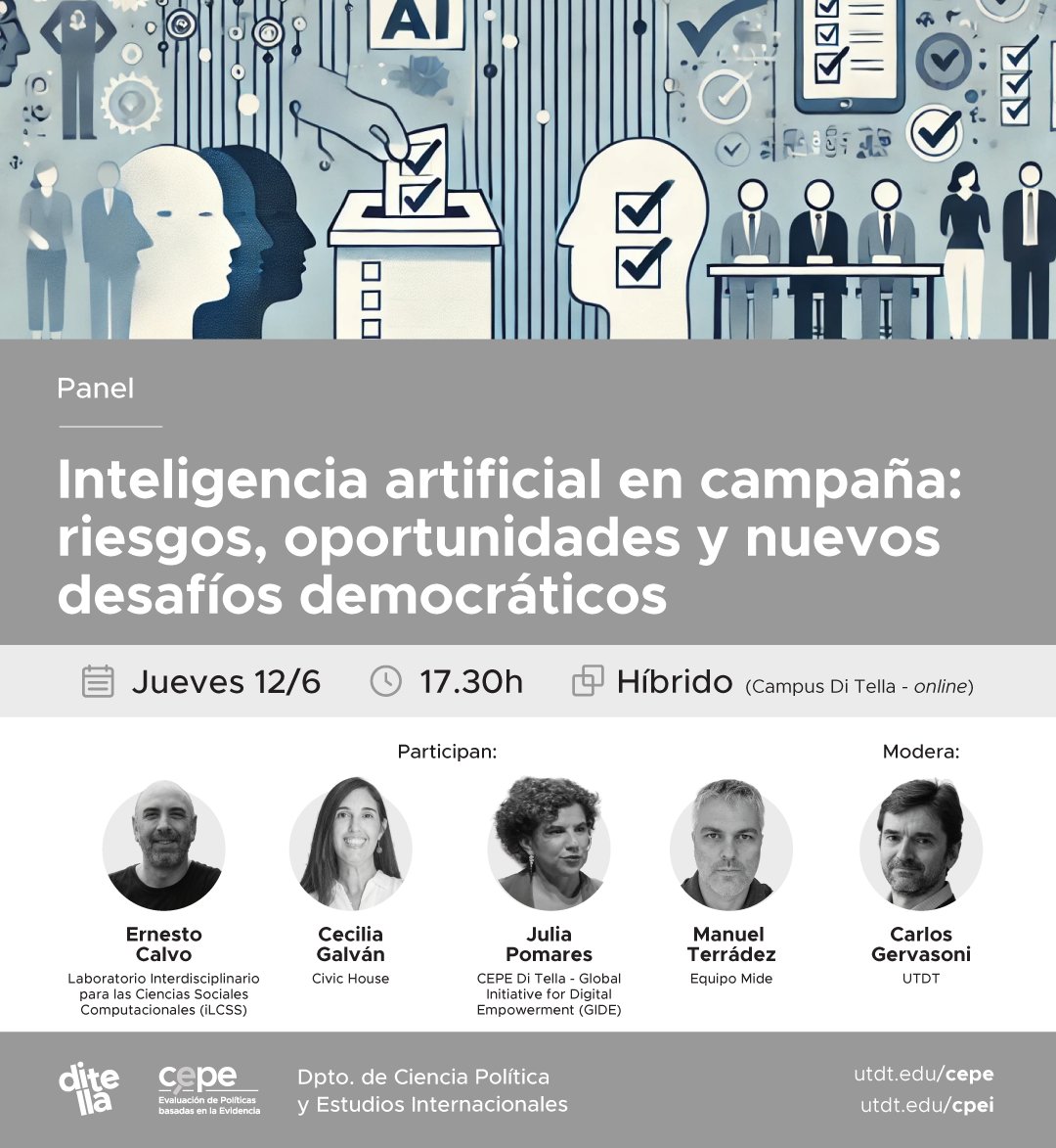 🤖¿Cómo impacta la inteligencia artificial en las campañas y los procesos electorales? Los esperamos este jueves para debatir esto y mucho más.
👉 Más info e inscripción: bit.ly/4jFNgdU