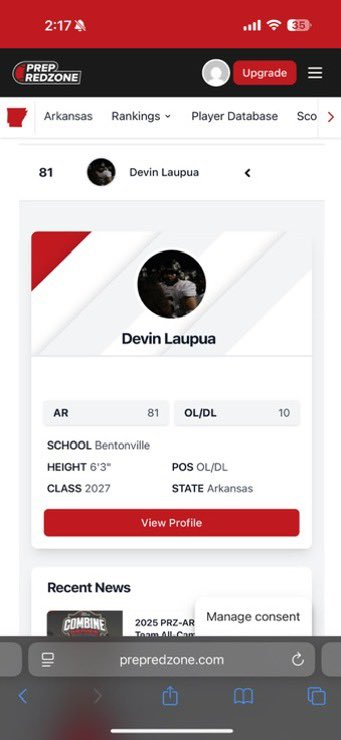 Devin Laupua (@dev_laupua56) on Twitter photo Blessed to be ranked 10th in the state at OL and 81st in the state💯💯💯
<a href="/Akeem_Gilmore/">Coach Gilmore</a> <a href="/CoachZAllen/">Zach Allen</a> <a href="/CoachMateos/">Eric Mateos 🐗</a> <a href="/PrepRedzoneAR/">Prep Redzone Arkansas</a> <a href="/BvilleFB/">Bentonville Football</a> <a href="/BvilleFBRecrui1/">BENTONVILLE TIGER 🏈 Recruiting</a> Blessed to be ranked 10th in the state at OL and 81st in the state💯💯💯
<a href="/Akeem_Gilmore/">Coach Gilmore</a> <a href="/CoachZAllen/">Zach Allen</a> <a href="/CoachMateos/">Eric Mateos 🐗</a> <a href="/PrepRedzoneAR/">Prep Redzone Arkansas</a> <a href="/BvilleFB/">Bentonville Football</a> <a href="/BvilleFBRecrui1/">BENTONVILLE TIGER 🏈 Recruiting</a>