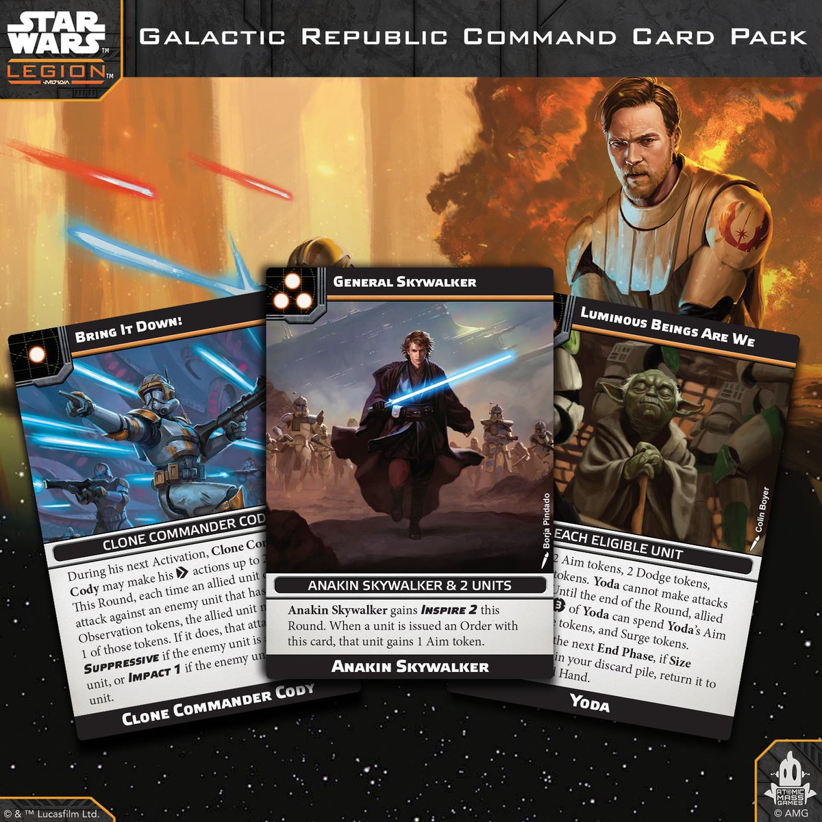 In times of war, even the most noble defenders need clear orders. The Galactic Republic Command Card Pack adds updated command options to STAR WARS: Legion, helping your clone armies and Jedi Generals operate with unity and resolve. Safeguard the Republic.