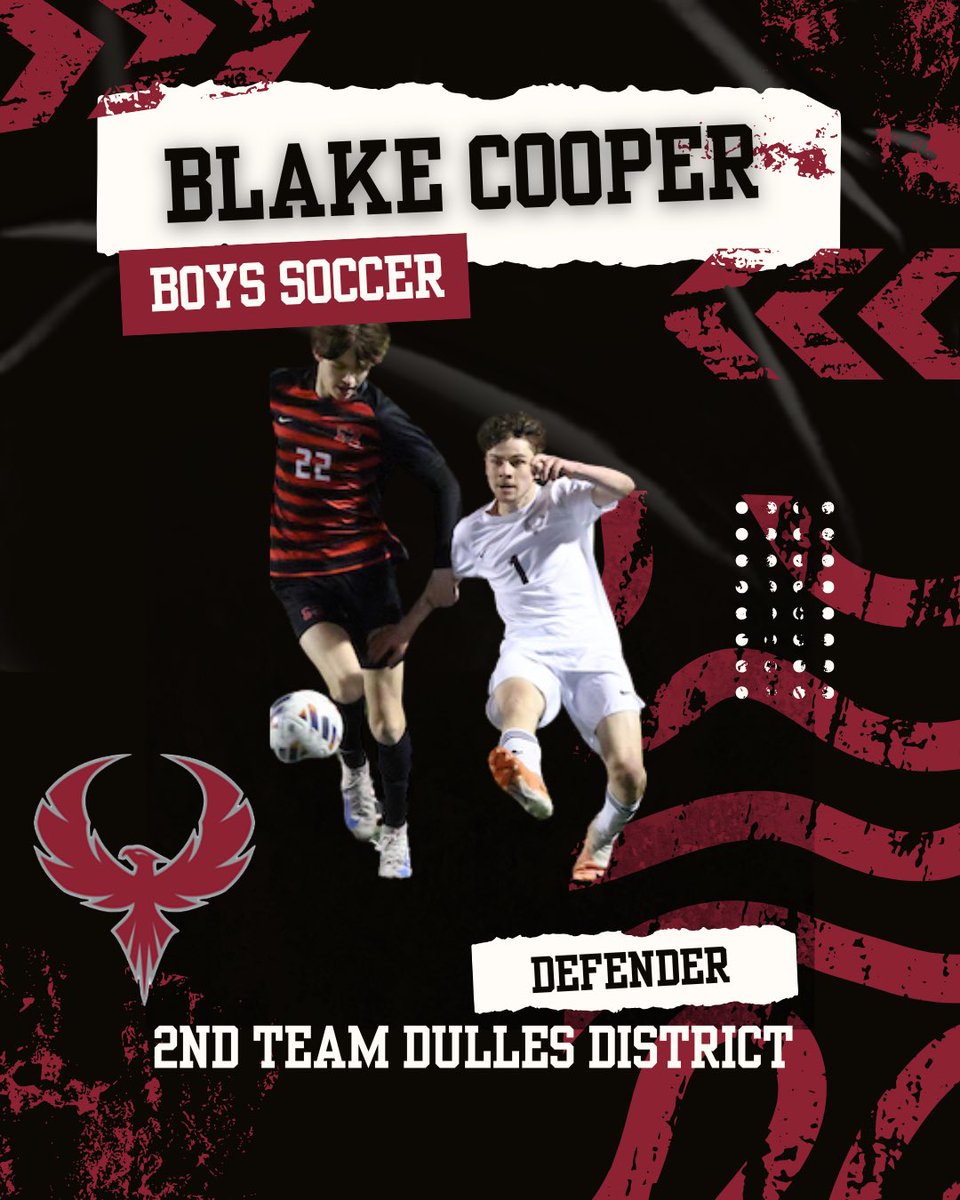 Congratulations to Freshman Blake Cooper for making 2nd team as Defender for the Dulles District for Boys Soccer!🔥⚽️ We are so proud!⚽️🔥